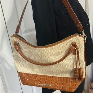 Elegant Tan and Cream Women's Brahmin Bag
